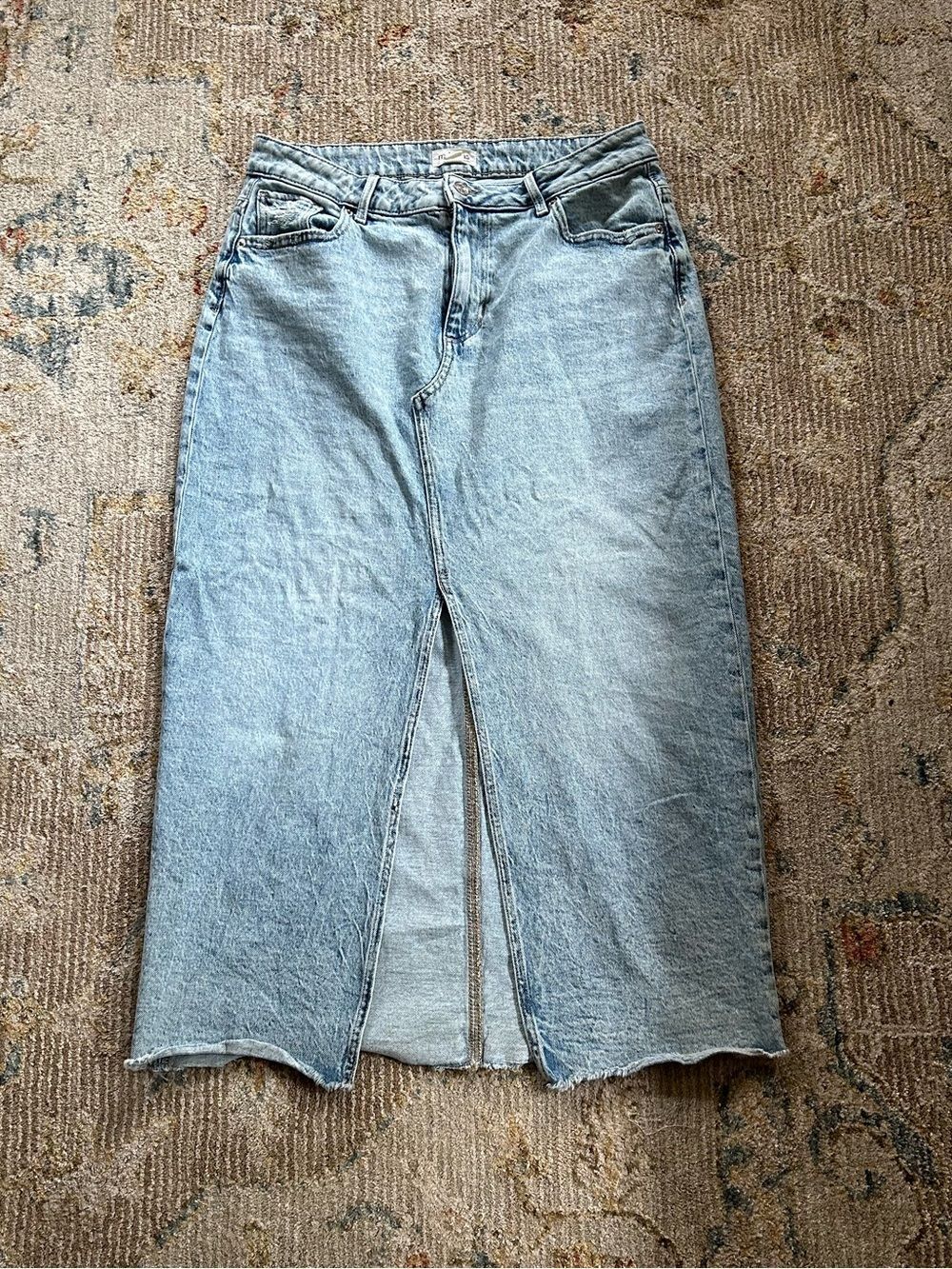Maurices Light Blue Denim Midi Skirt with Center Front Slit
